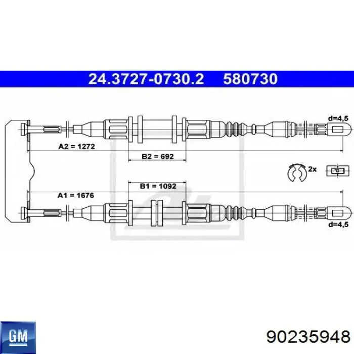 Cable de freno de mano trasero derecho/izquierdo 90235948 General Motors