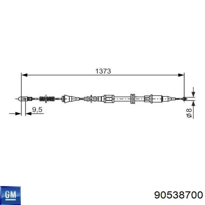 90538700 General Motors cable de freno de mano trasero izquierdo