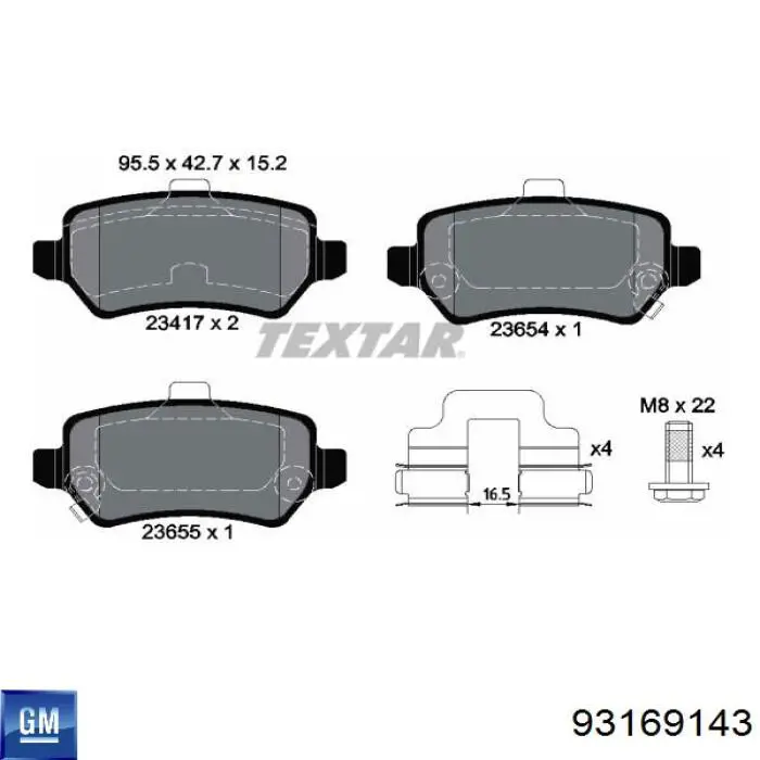 Pastillas de freno traseras 93169143 General Motors