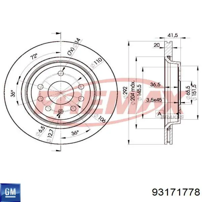 93171778 General Motors disco de freno trasero