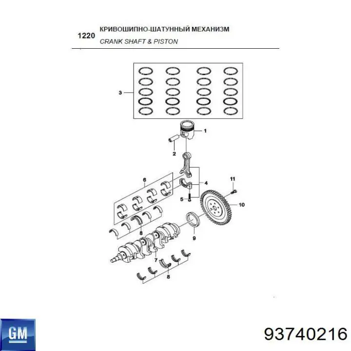 93740216 General Motors pistón con bulón sin anillos, cota de reparación +0,50 mm