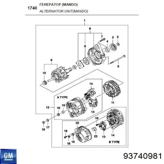 93740981 General Motors alternador diodo puente rectificador