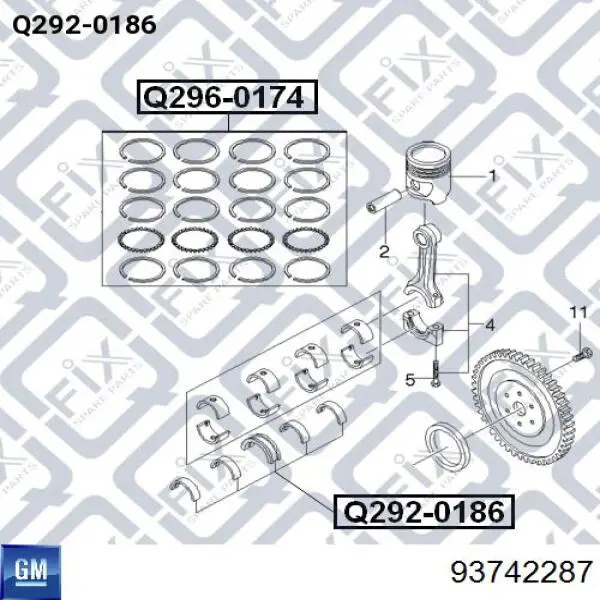 Juego de cojinetes de cigüeñal, cota de reparación (+0,25 mm) General Motors 93742287 precio, desde 30,67 EUR
