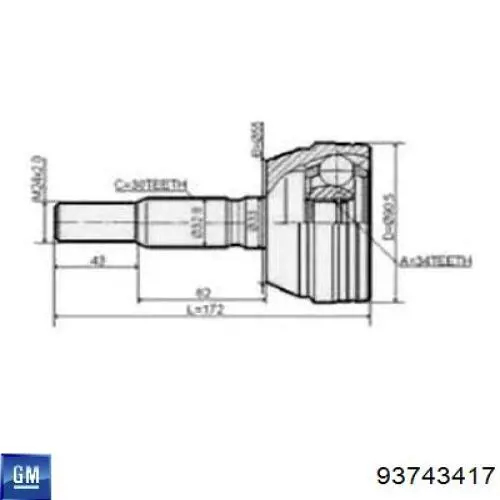 Junta homocinética exterior delantera General Motors 93743417 precio, desde 41,17 EUR