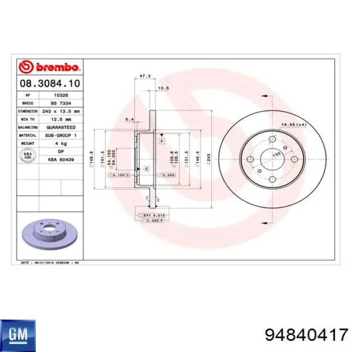 94840417 General Motors freno de disco delantero