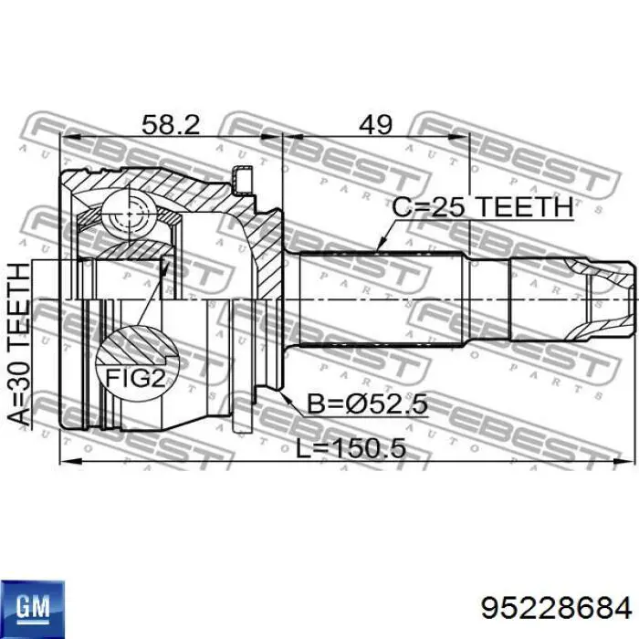 Junta homocinética exterior delantera General Motors 95228684 precio, desde 52,25 EUR