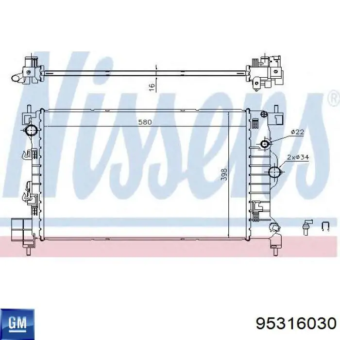 95316030 General Motors radiador refrigeración del motor