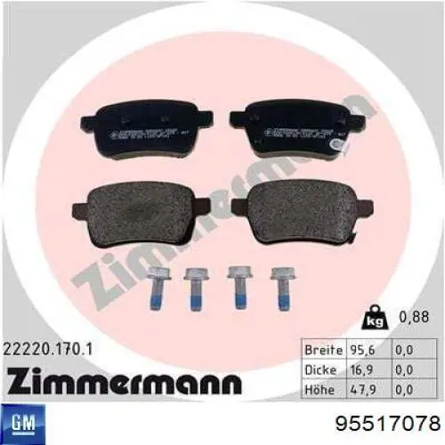 Pastillas de freno 95517078 General Motors