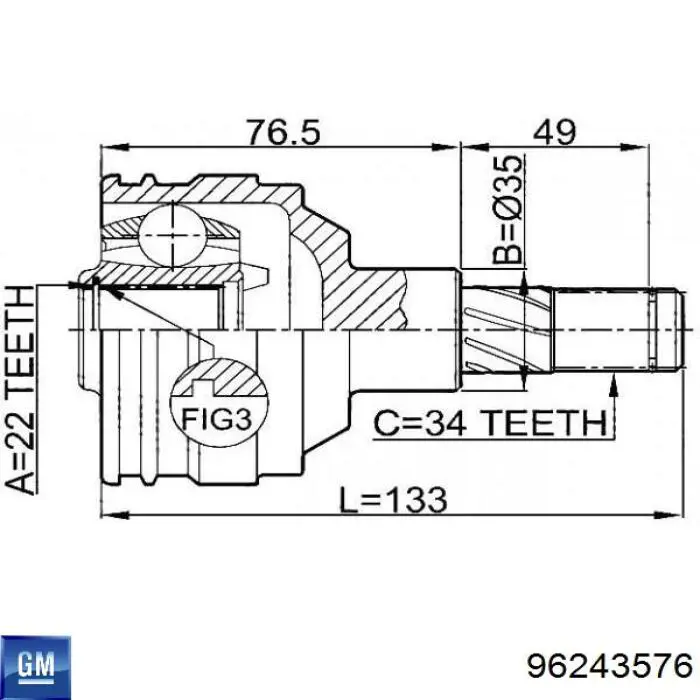 Junta homocinética interna delantera 96243576 General Motors