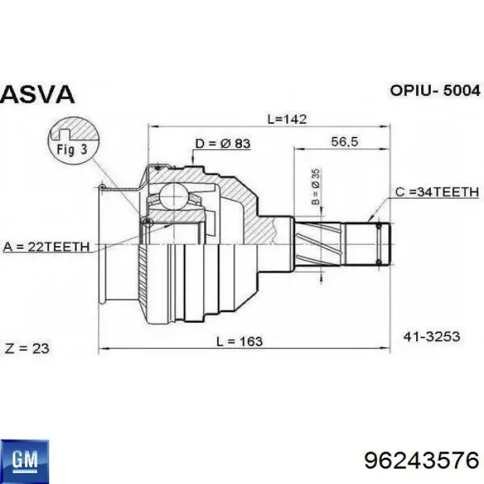 Junta homocinética interna delantera General Motors 96243576 precio, desde 39,03 EUR