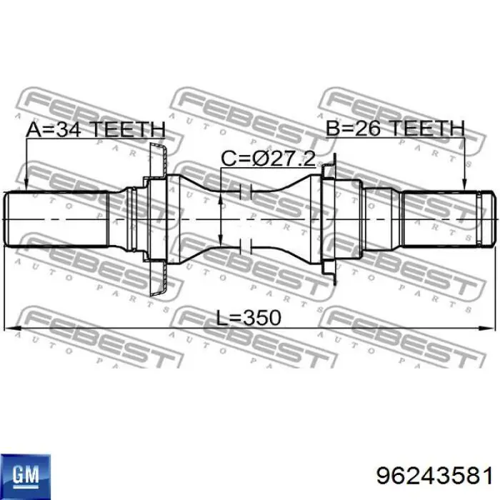 Eje intermedio de transmisión 96243581 General Motors