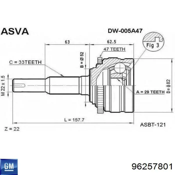 96257801 General Motors junta homocinética exterior delantera