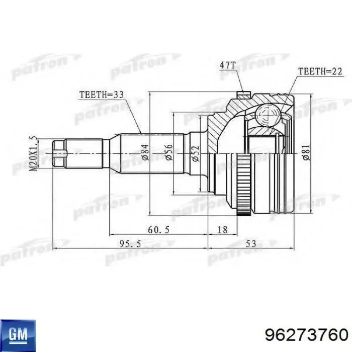 Junta homocinética exterior delantera General Motors 96273760 precio, desde 32,87 EUR