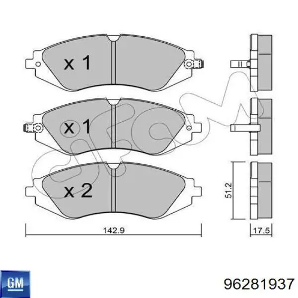 Comprar 96281937 General Motors Pastillas delanteras de freno
