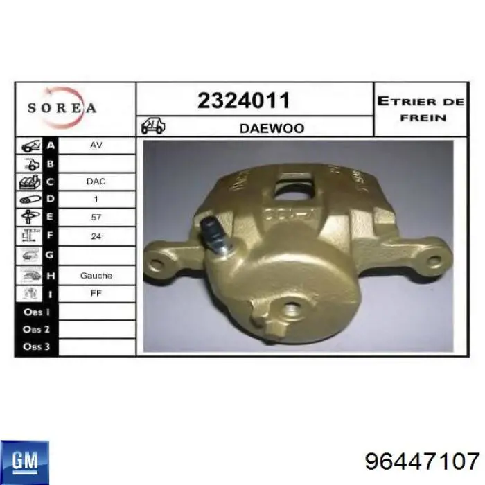 96328629 General Motors pinza de freno delantera derecha