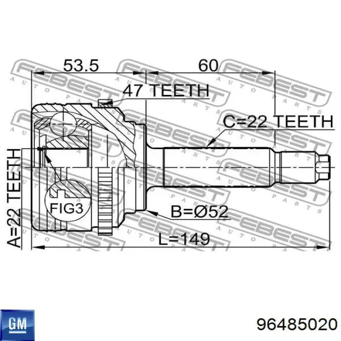 96485020 General Motors árbol de transmisión delantero derecho