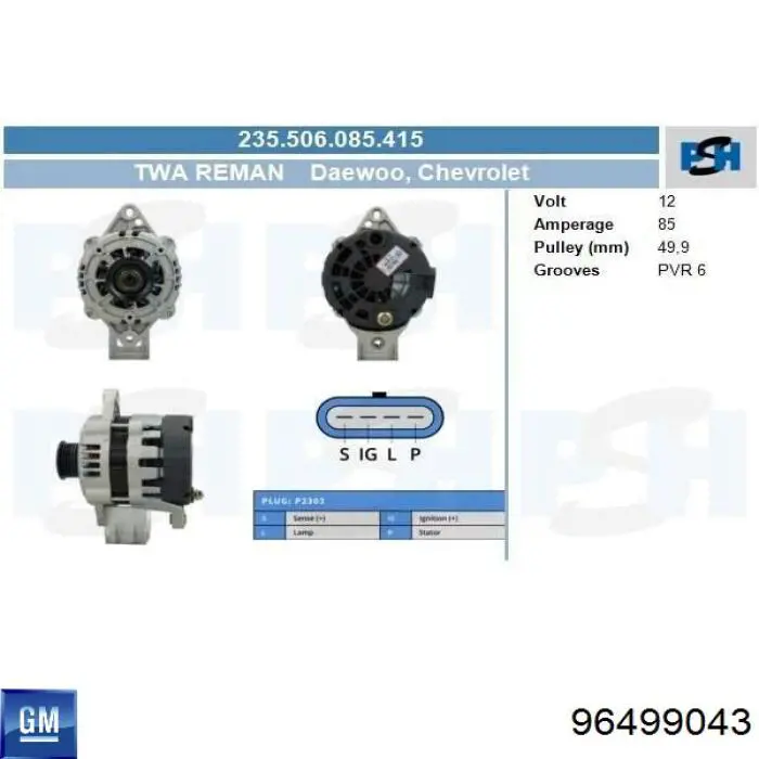 96499043 General Motors Alternador de coche