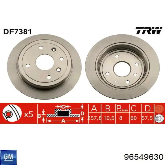 Disco de freno trasero Chevrolet Aveo 2 T250, T255