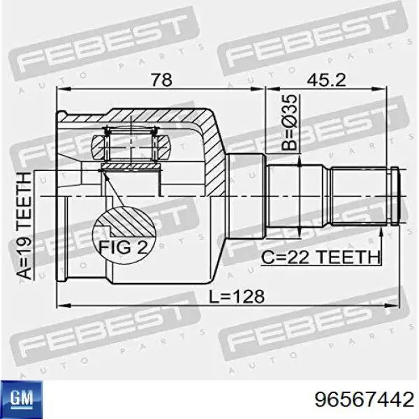 Junta homocinética interna delantera General Motors 96567442 precio, desde 35,42 EUR
