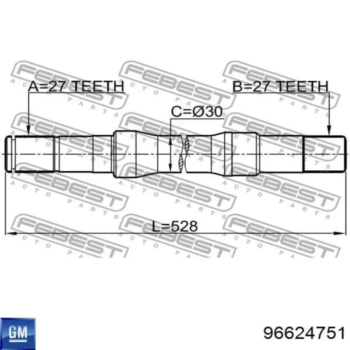 96624751 General Motors semieje de transmisión intermedio