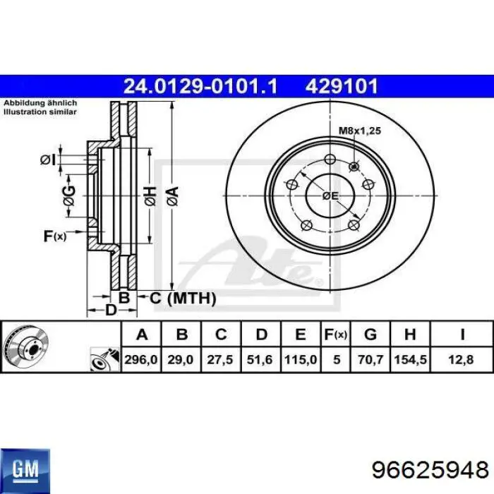 Disco de freno delantero General Motors 96625948