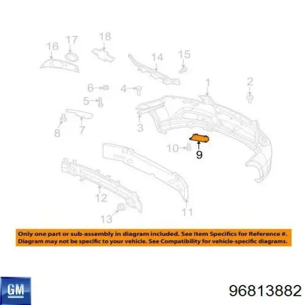 96813882 General Motors listón embellecedor/protector, parachoque delantero izquierdo