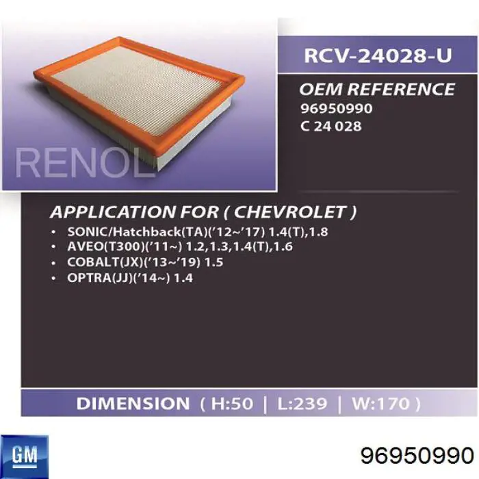 Comprar 96950990 General Motors Filtro de aire