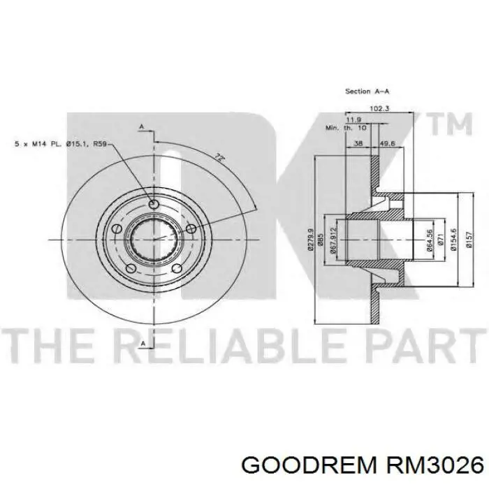 RM3026 Goodrem disco de freno trasero