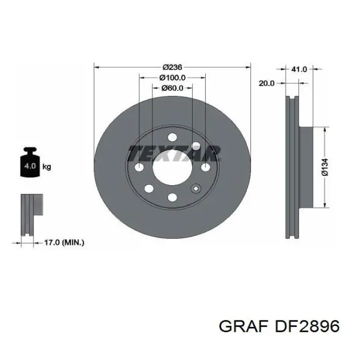Freno de disco delantero Opel Astra 51, 52, F35, M35