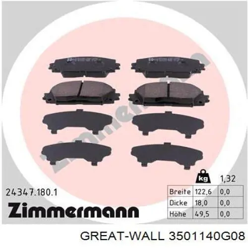Comprar 3501140G08 Great Wall Pastillas delanteras de freno