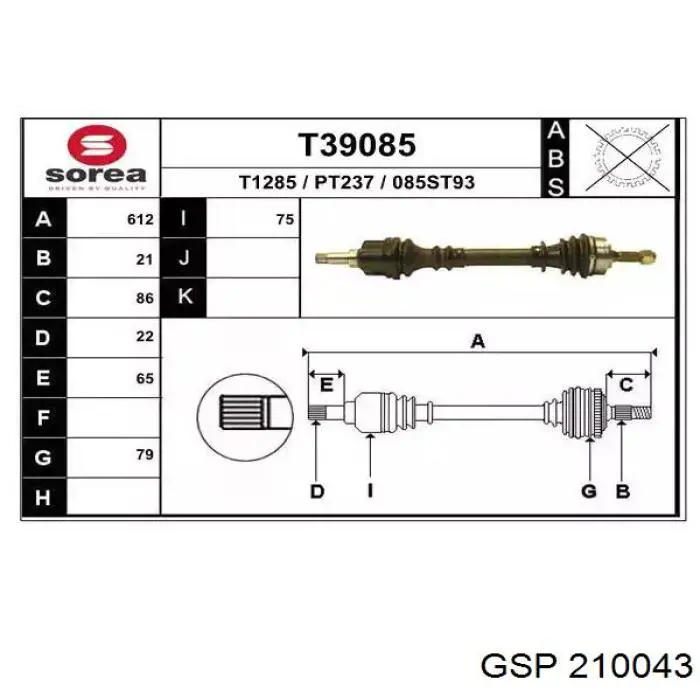 Semieje delantero izquierdo 22744 Sercore
