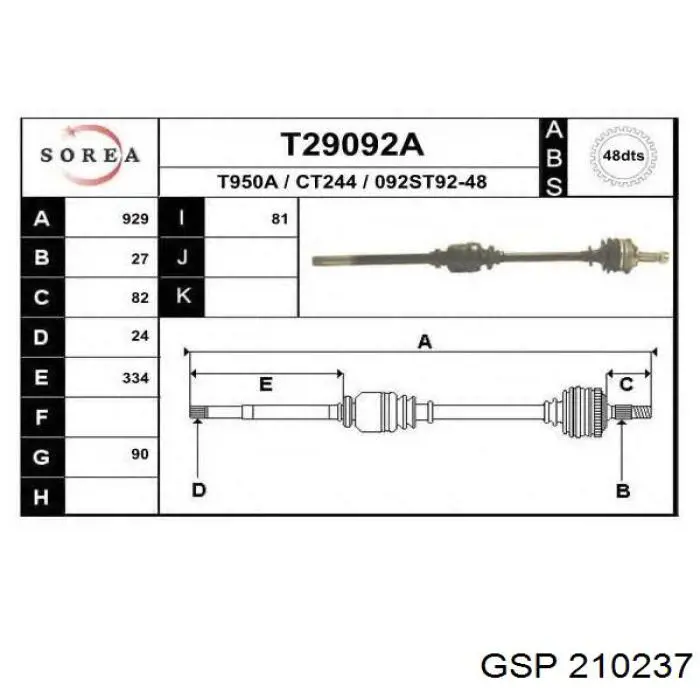 Comprar 1481451080 Fiat/Alfa/Lancia Semieje delantero derecho