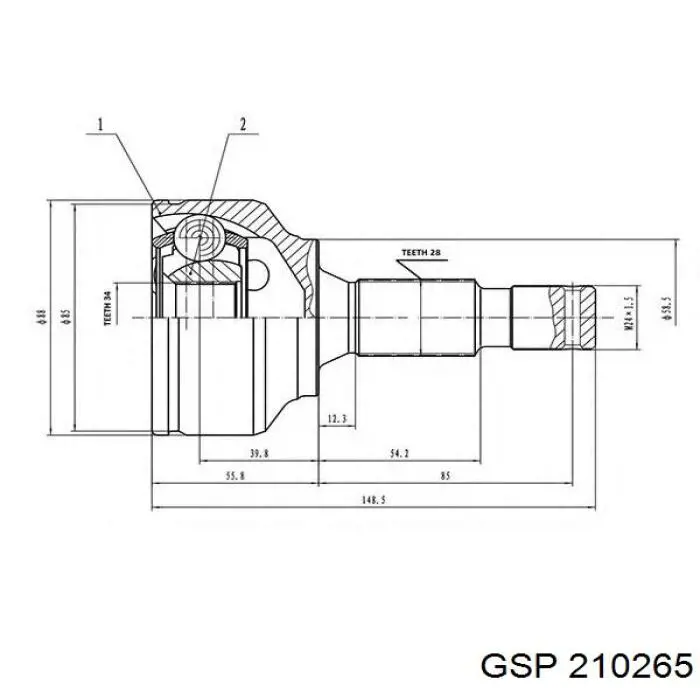 210265 GSP árbol de transmisión delantero derecho