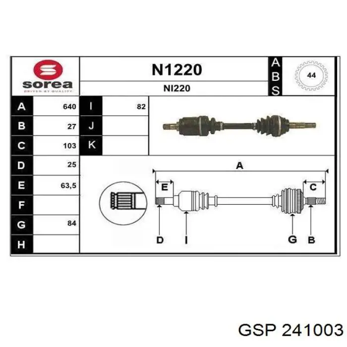 Semieje delantero izquierdo GSP 241003 precio, desde 101,17 EUR