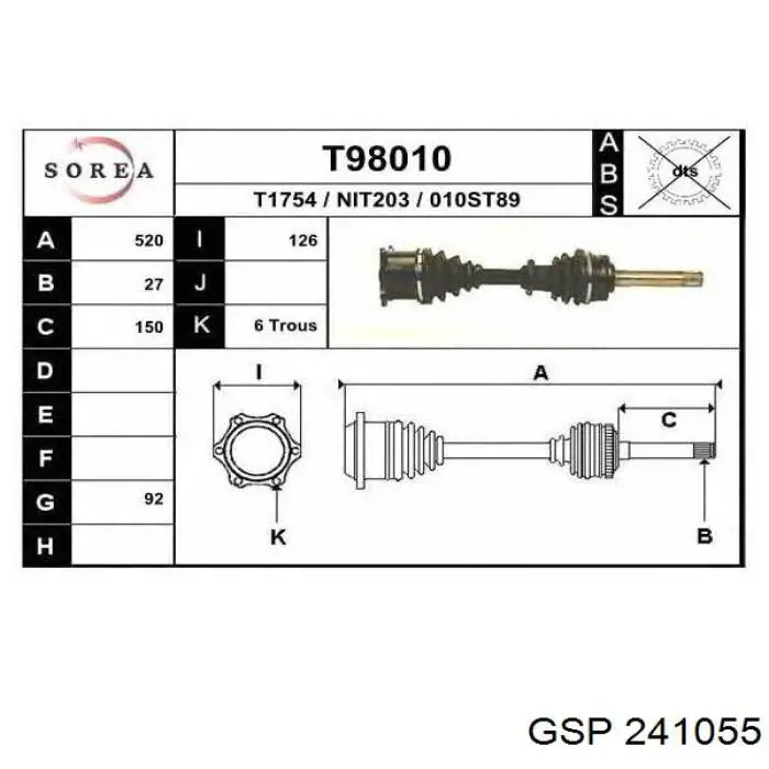 241055 GSP árbol de transmisión delantero