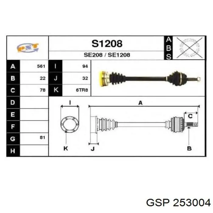 253004 GSP árbol de transmisión delantero izquierdo