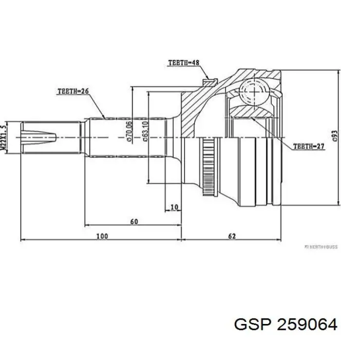 259064 GSP árbol de transmisión trasero derecho