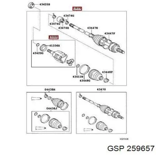 4347009Z90 Toyota árbol de transmisión delantero izquierdo