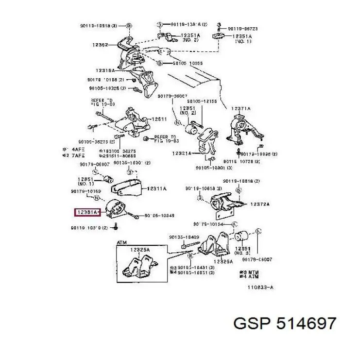 Soporte de motor delantero 1236102090 Toyota