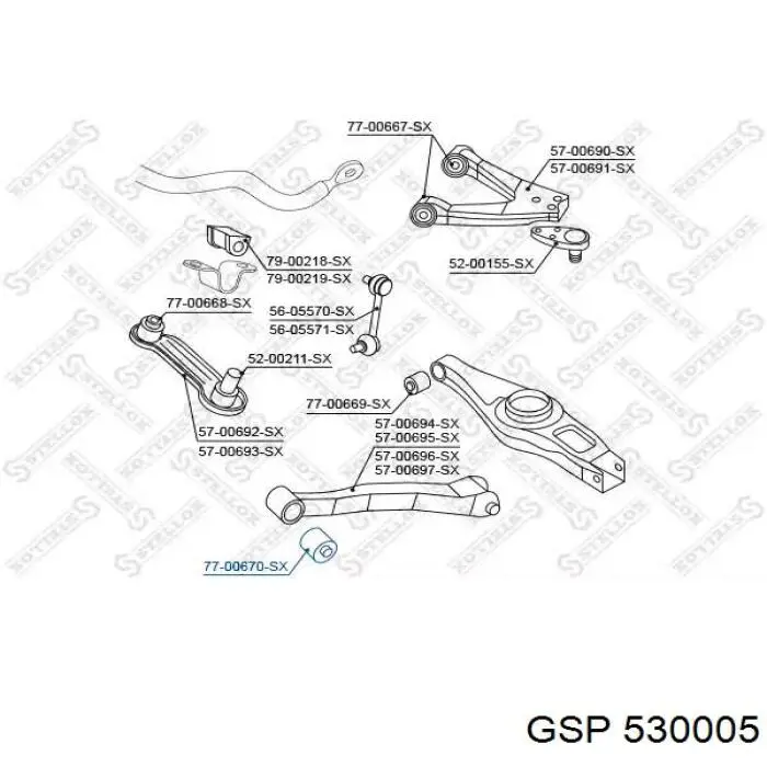 530005 GSP suspensión, brazo oscilante, eje trasero, inferior