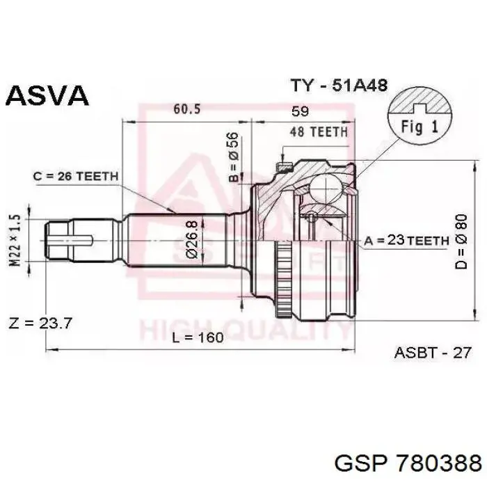 BB2884 Posterparts fuelle, árbol de transmisión delantero exterior