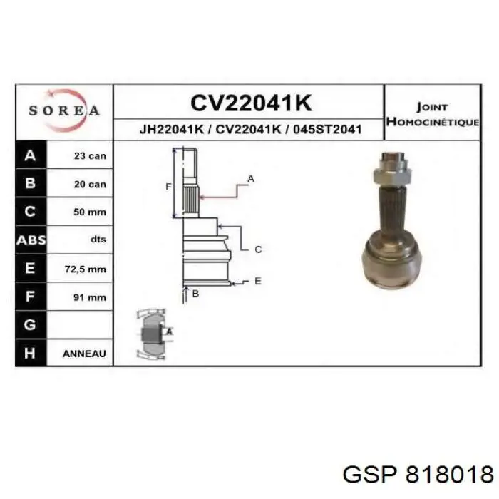 Junta homocinética exterior delantera Ford Fiesta GBFT