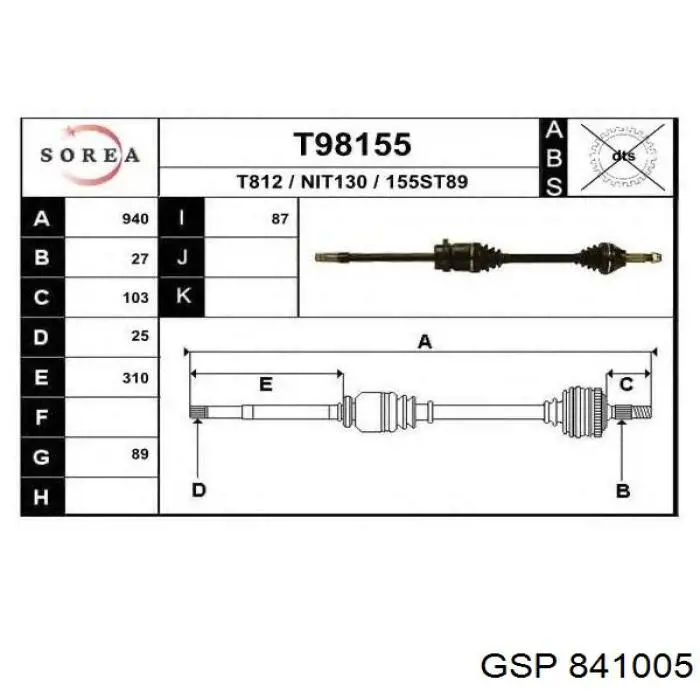 Junta homocinética exterior delantera GSP 841005 precio, desde 31,99 EUR