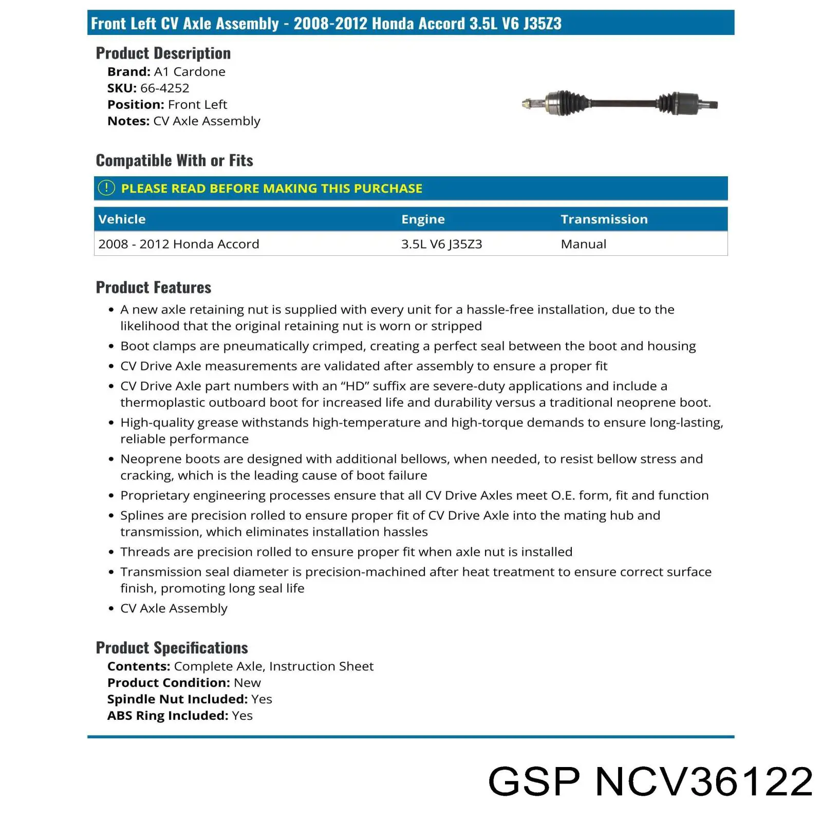 Semieje delantero derecho 223177 GSP