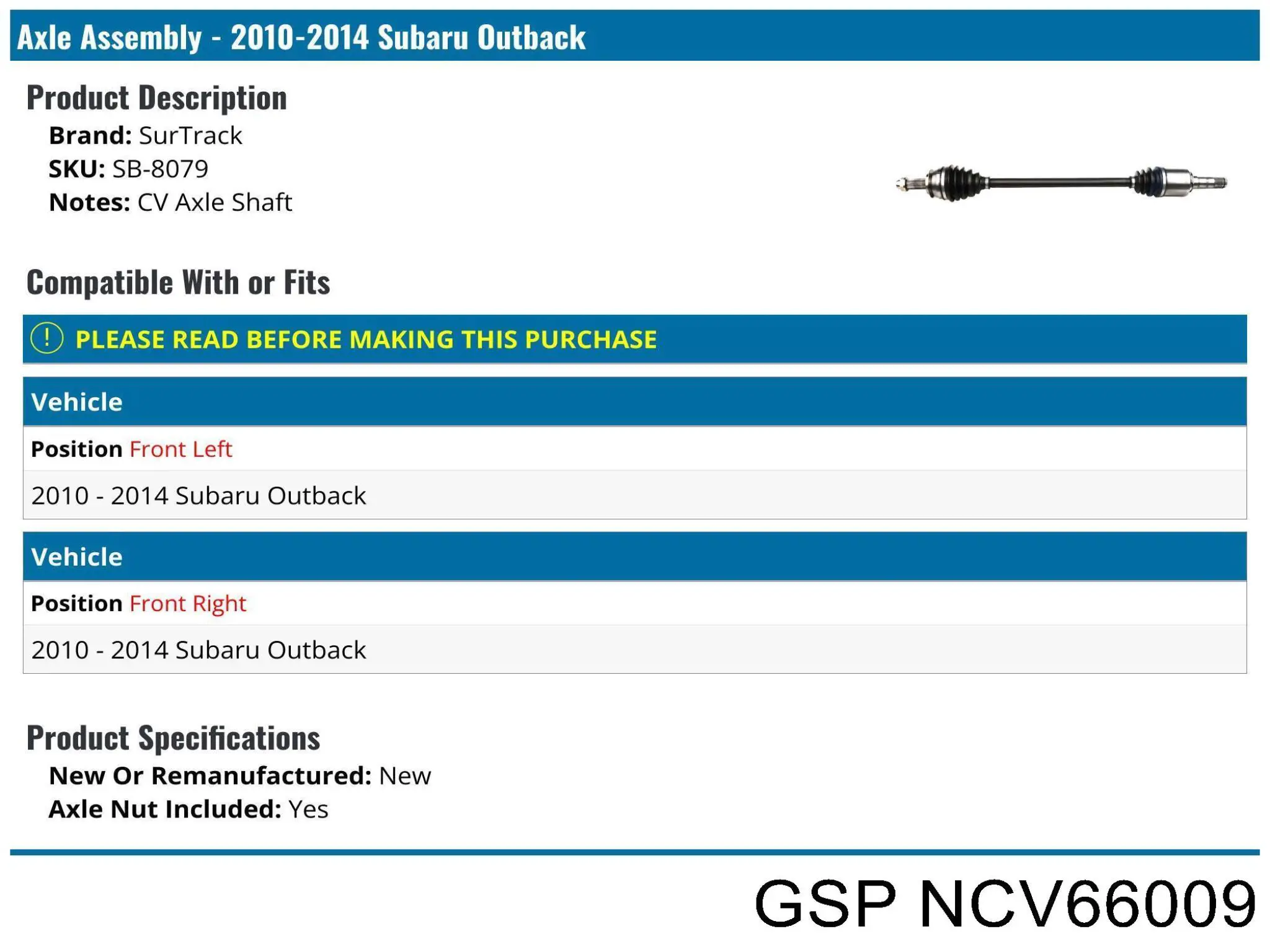 Semieje delantero GSP NCV66009 precio, desde 95,83 EUR