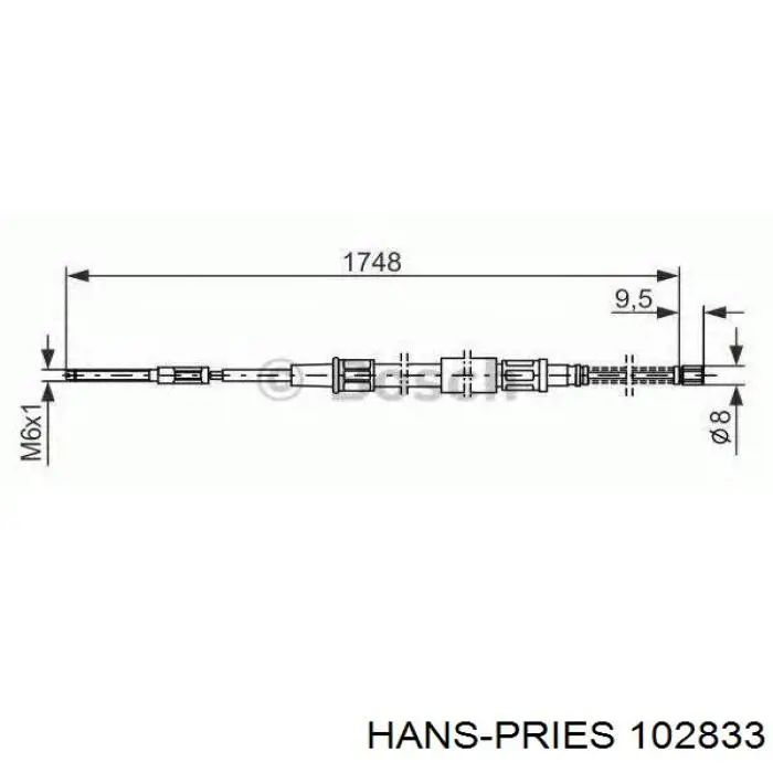 102 833 Hans Pries (Topran) cable de freno de mano trasero derecho/izquierdo