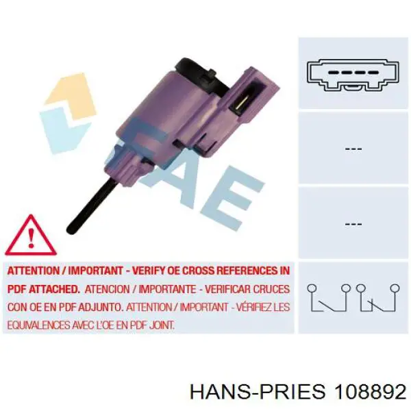 Comprar 108892 Hans Pries (Topran) Interruptor de luz de freno