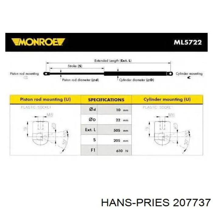 207 737 Hans Pries (Topran) amortiguador de maletero