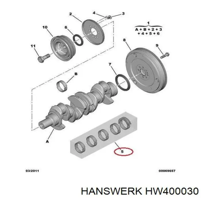 HW400030 Hanswerk juego de cojinetes de cigüeñal, estándar, (std)