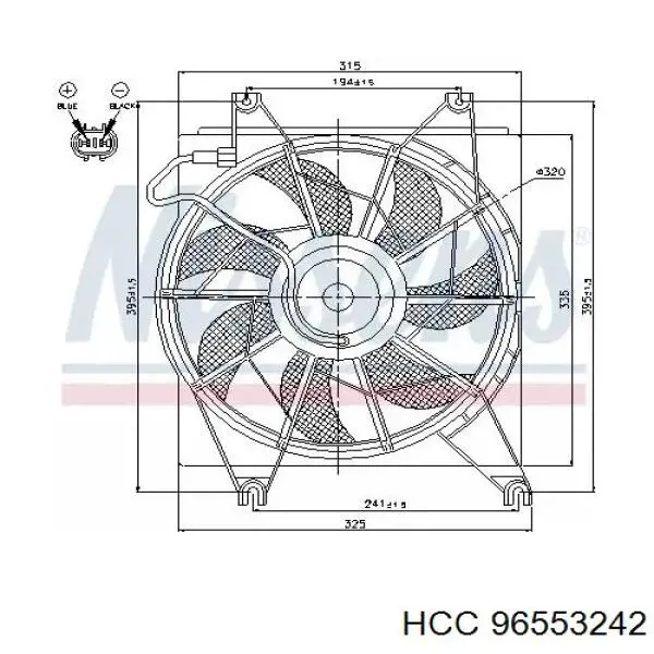 96553242 HCC difusor de radiador, ventilador de refrigeración, condensador del aire acondicionado, completo con motor y rodete